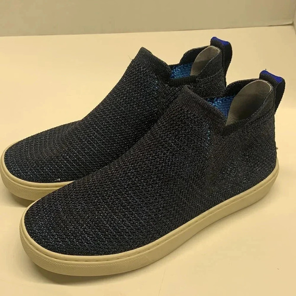 Rothys Chelsea Sneaker Shoes High Top Metallic Lattice Stitch Blue Size 5.5 - Picture 6 of 14